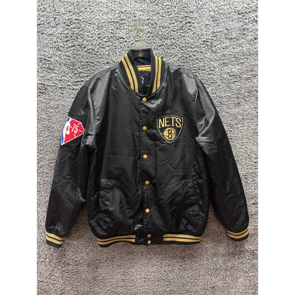Starter Black Label 75th Anniversary Brooklyn Nets Jacket Black Gold Mens Size L